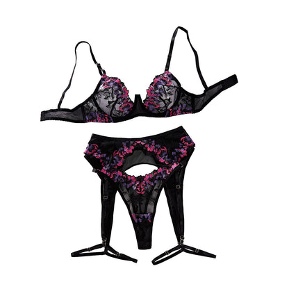 Embroidered Mesh Joint Underwear Four-piece Set