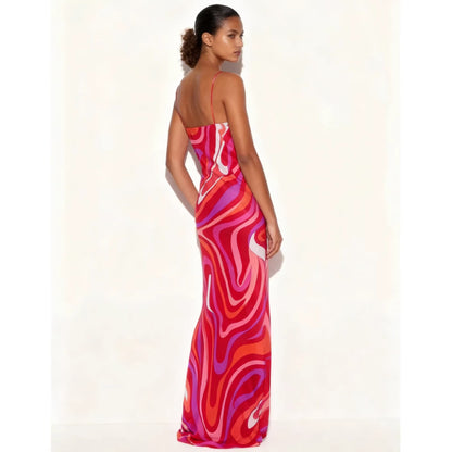 Resort Maxi Dress With Bold Contrasting Artistic Print