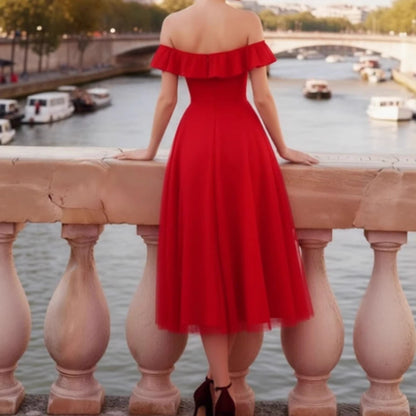 Luxe Slip Dress Evening Gown With An Off-the-shoulder Design