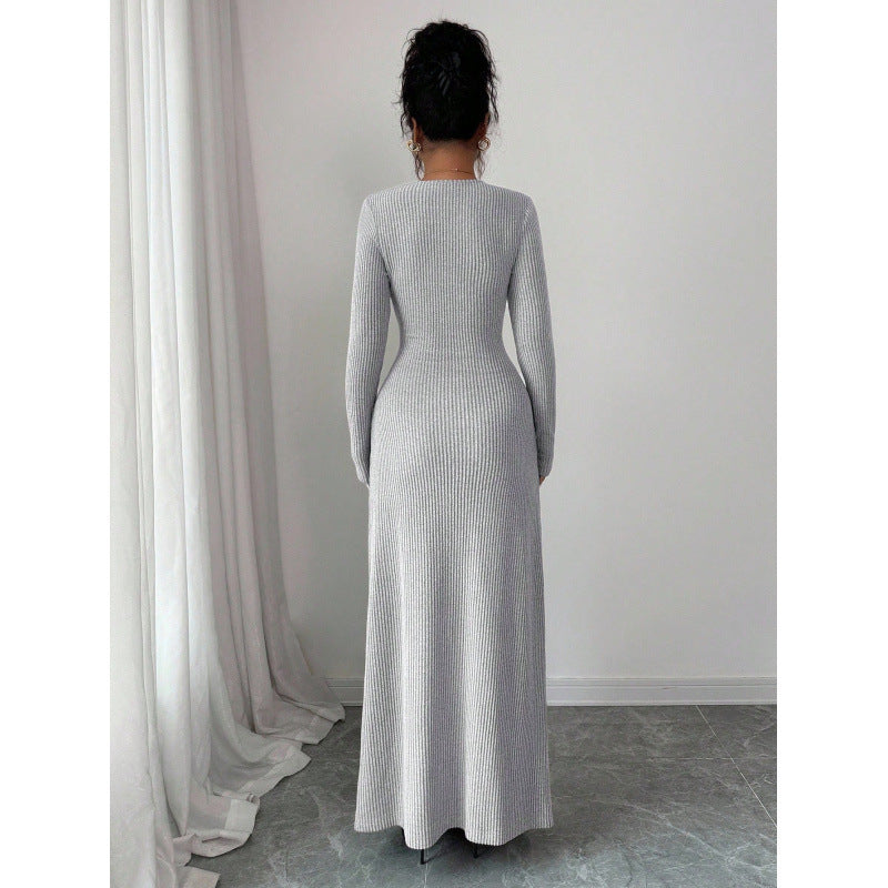 Elegant V-neck Knitted Twist Wrap Bodycon Dress For Women