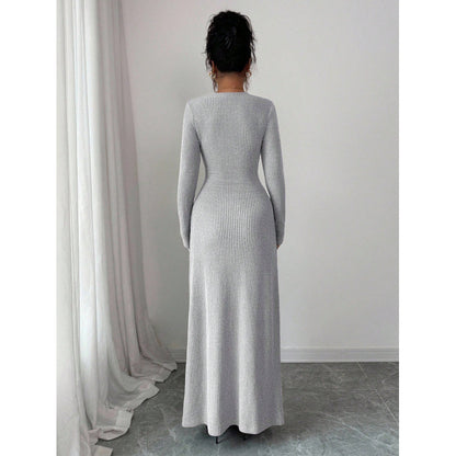 Elegant V-neck Knitted Twist Wrap Bodycon Dress For Women