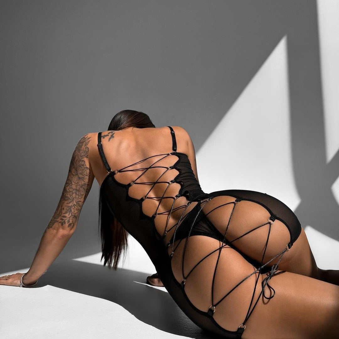Women's Fashion Mesh Bow Suspenders Underwear Suit