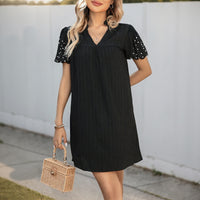Beaded Tube Skirt Lantern-sleeve Short-sleeve Black Dress