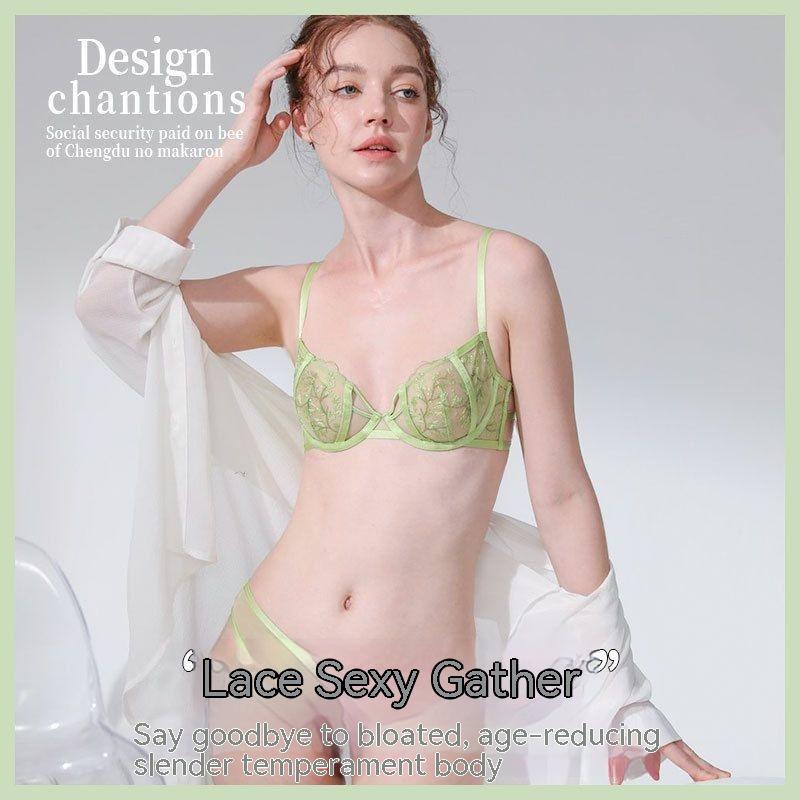 Lace Embroidered Thin Cup Push Up Comfort Bra Underwear Set