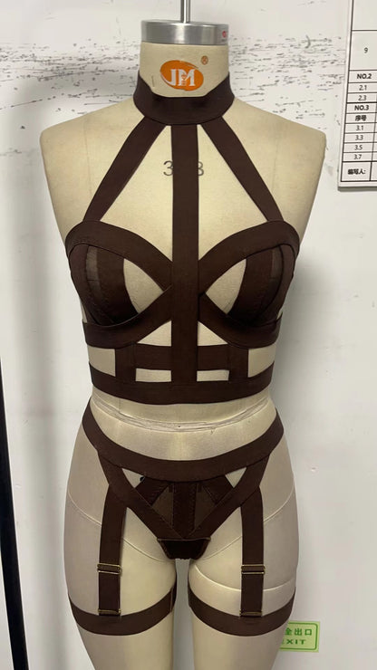 Women's Skinny Hollow-out Ribbon Matching Underwear Suit