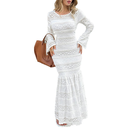Womens Solid-Color Elegant Flared-Sleeve Bodycon Dress
