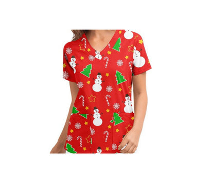 Christmas Women's Short-sleeved V-neck Protective Clothing Nursing Gown Top