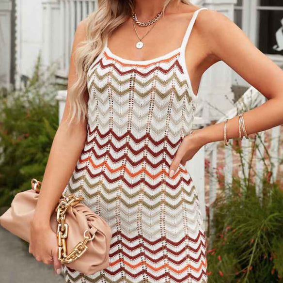 Chevron-striped Thin-strap Knit Dress