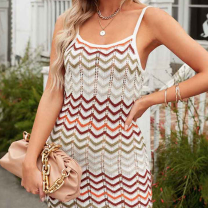 Chevron-striped Thin-strap Knit Dress