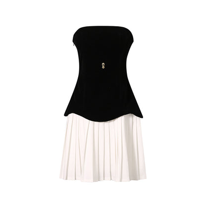 Dark Velvet Cropped Tube Top Mini Skirt