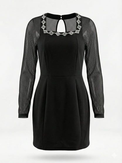 Womens Sexy Mesh Patchwork Rhinestone Dress