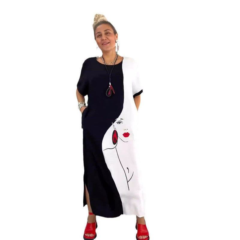 Womens Casual Printed Dress With Character Motifs Long Skirt
