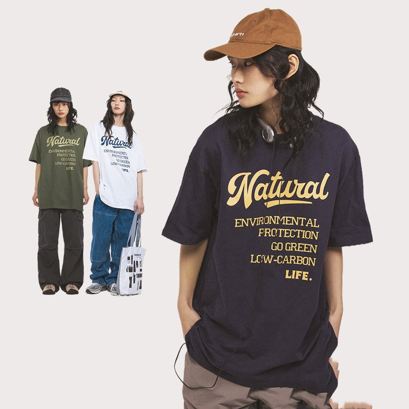 Letter Printed T-shirt Top Loose Couple