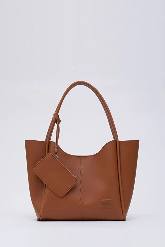 Tan Faux Leather Women Hand And Shoulder Bag