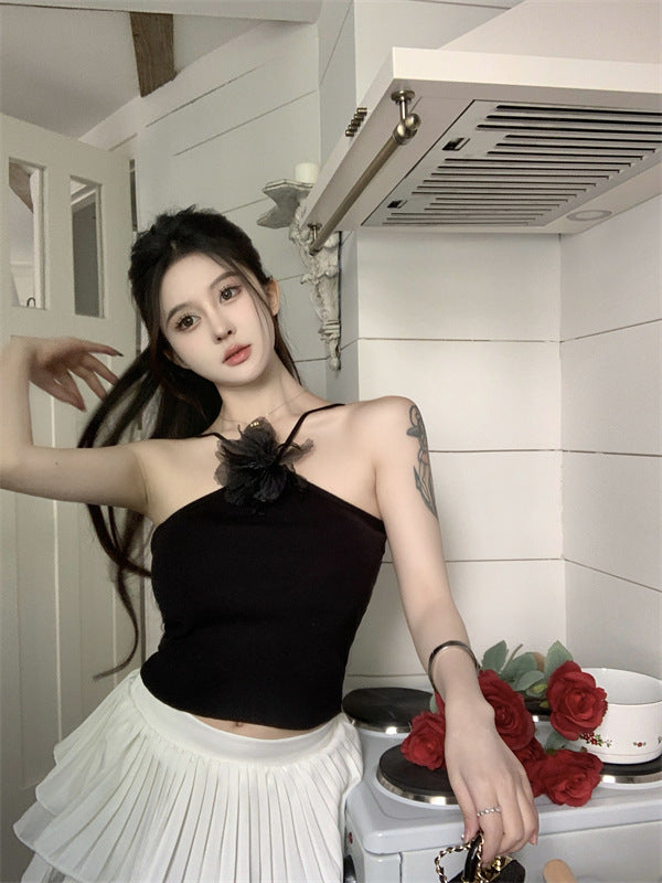 Pure Desire Halter Flower Camisole Women's Inner Knitted Bottoming Summer Outer Wear Underwear Tube Top