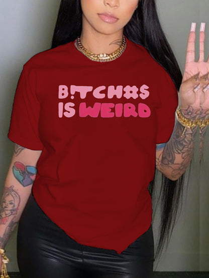 Women's Letter Printed Round Neck T-shirt Youth Casual