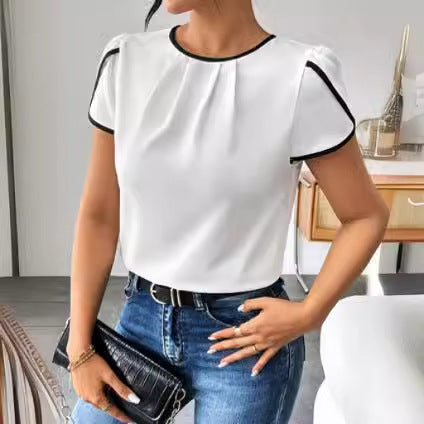 European And American Loose Casual Contrast Color Shirt Short Sleeve