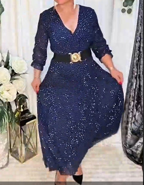 Chiffon Rhinestone V-neck Maxi Dress