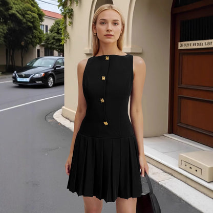 Minimalist Womens Dress With A Distinctive Pleated Cinched Waist