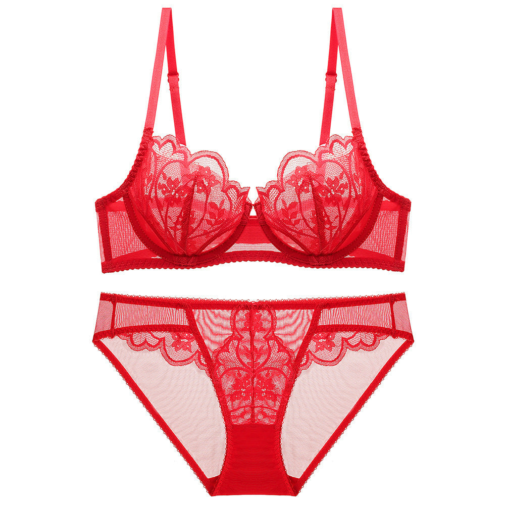 Lace Underwear Ultra-thin Breathable Big Breast Show Small Suit