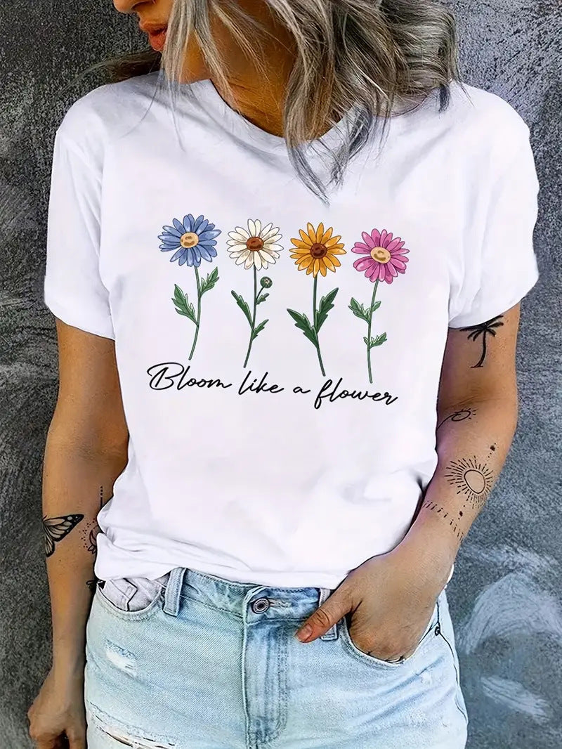Printed Round Neck Short Sleeve Top