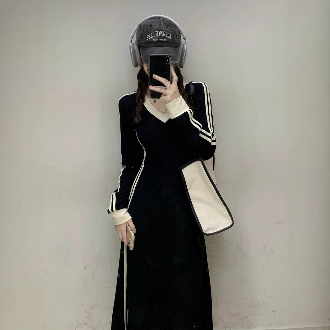 V Neck Long Sleeve A Line Dress For Women