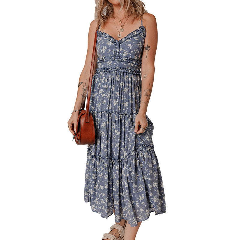 Slimming Cinched-waist Slip Dress With A Casual Floral Print For Women
