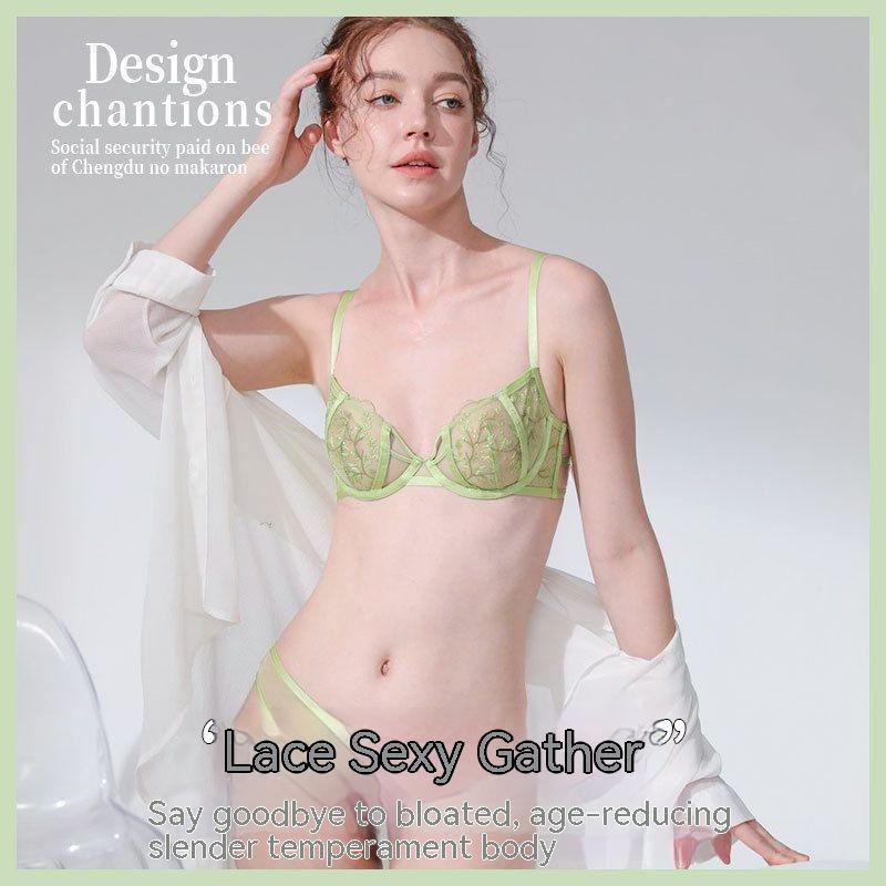 Lace Embroidered Thin Cup Push Up Comfort Bra Underwear Set
