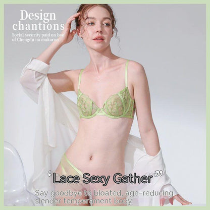 Lace Embroidered Thin Cup Push Up Comfort Bra Underwear Set