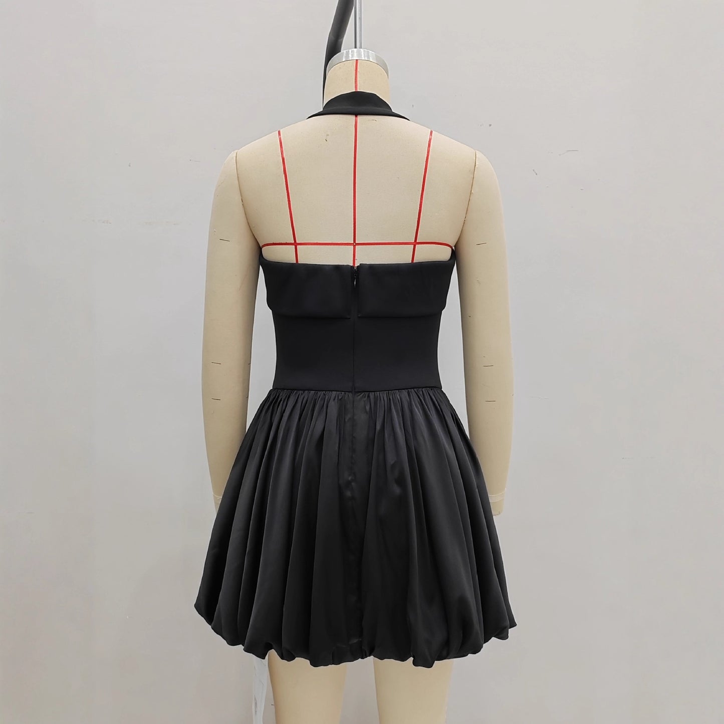 Womens Solid-Color Bud-Shape Halterneck Mini Dress