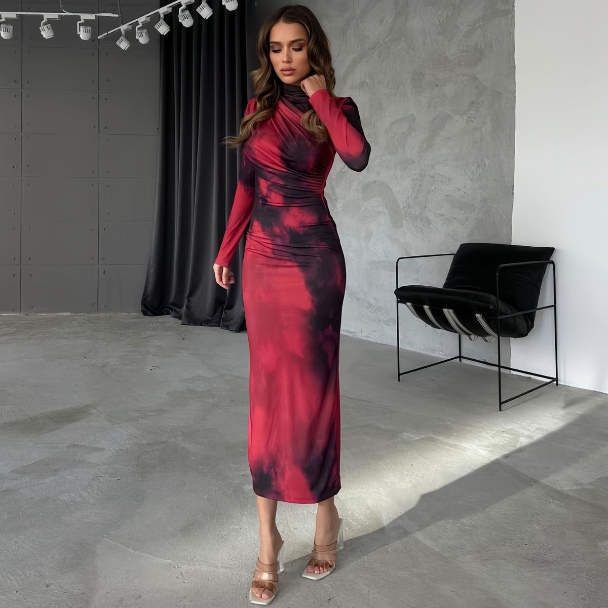New Womens Sexy Tie-dye Printed Crew-neck Pullover Bodycon Dress