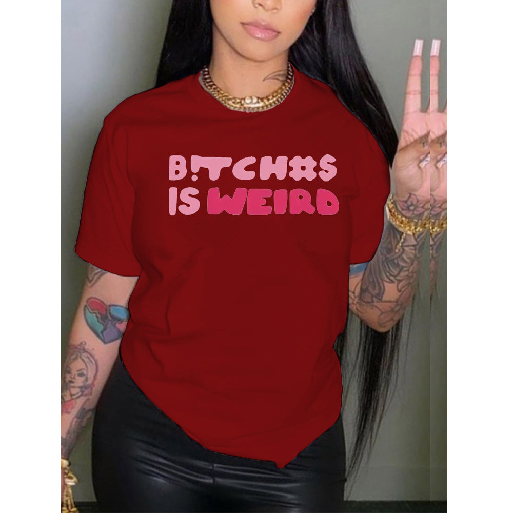 Women's Letter Printed Round Neck T-shirt Youth Casual