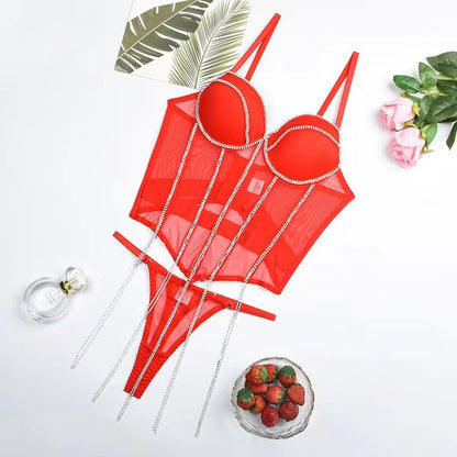 Slim-fit See-through Mesh Underwear Two-piece Set