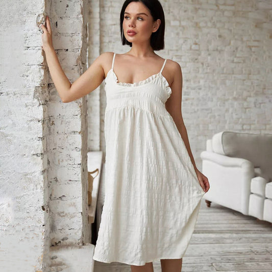 Womens Strappy Backless Nightdress With Ruffled Hem Loungewear