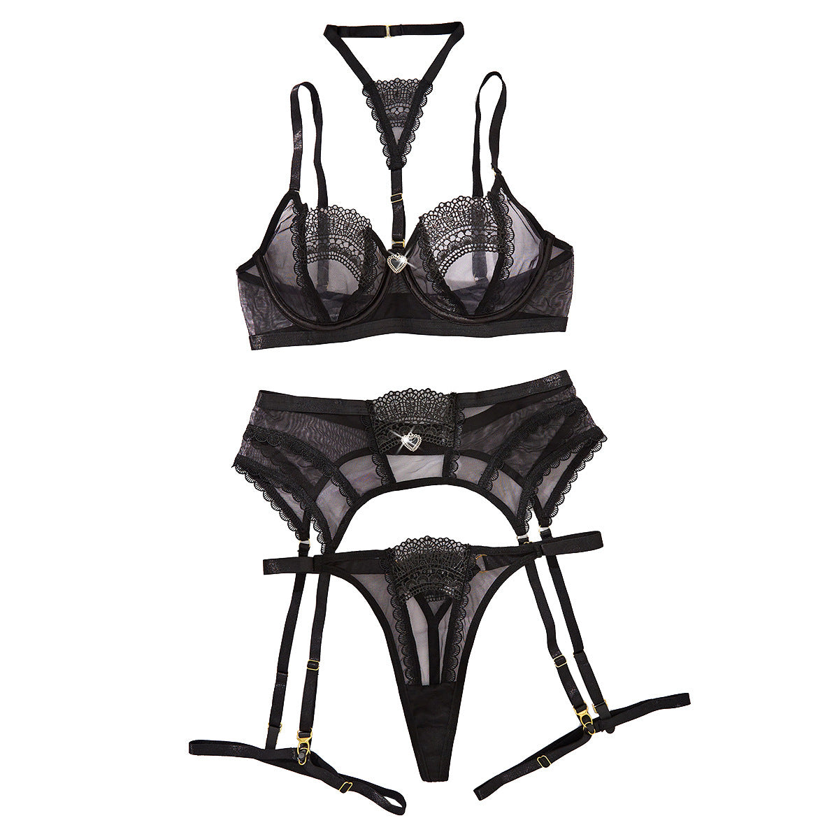 Embroidery Mesh Underwear Five-piece Set