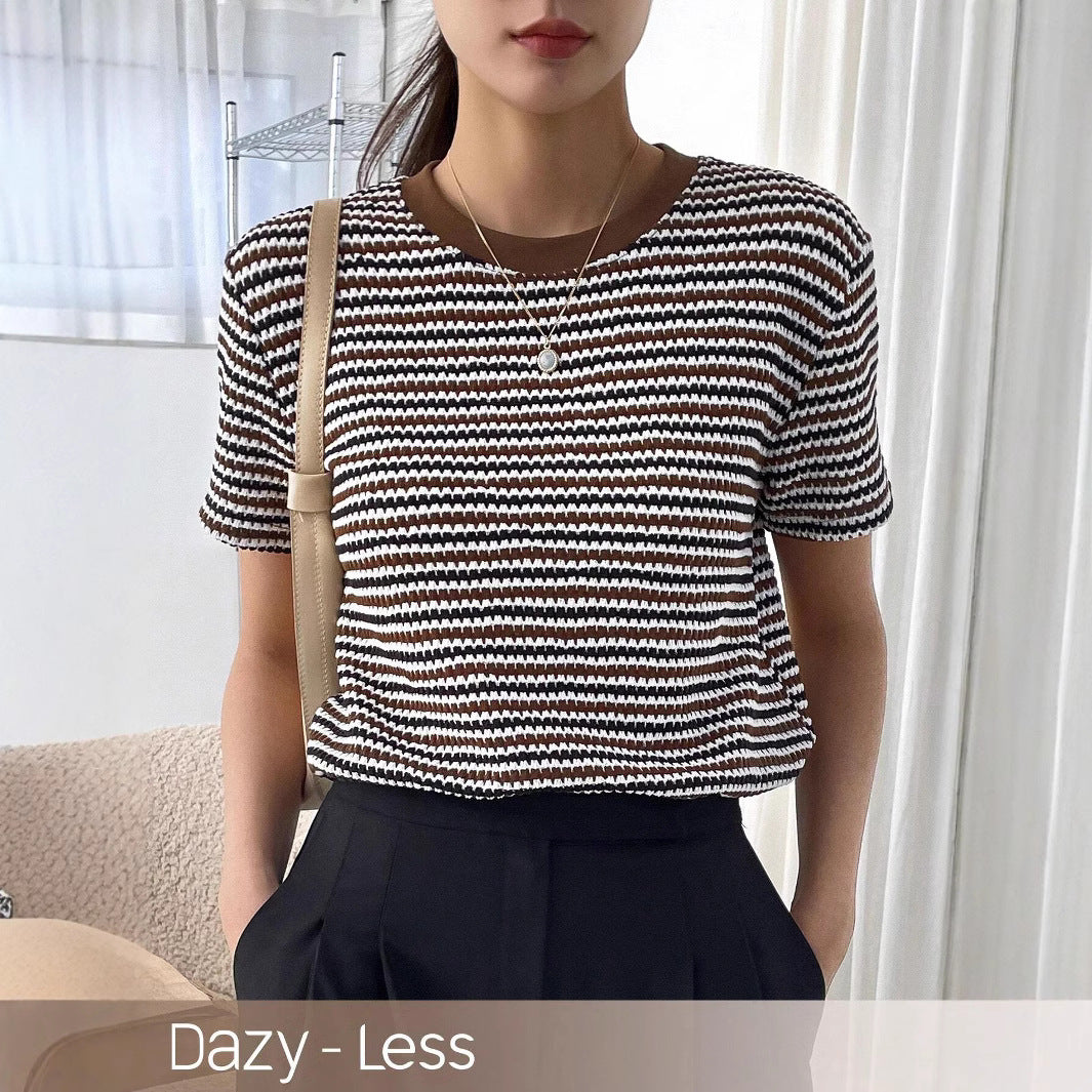 Casual Women's Color-contrast Check Round Neck Short Sleeve