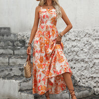 Backless Strap Dress V Neck Slip Dress With Floral Print