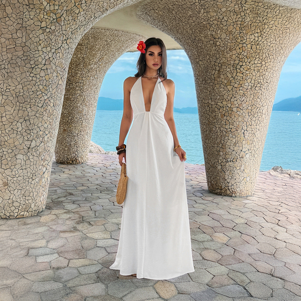 Chic High-waisted Halter Dress For Women  E-commerce Sites