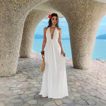 Chic High-waisted Halter Dress For Women  E-commerce Sites