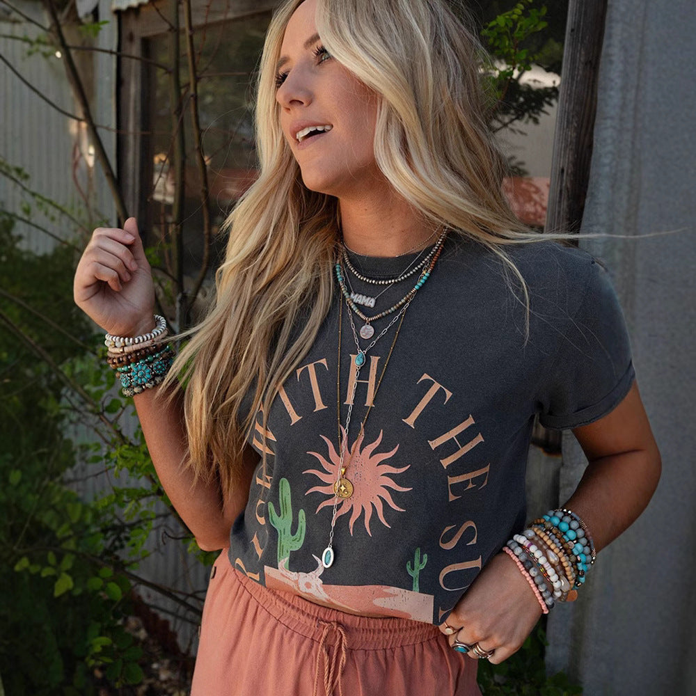 Retro Loose Three-quarter Sleeve Top