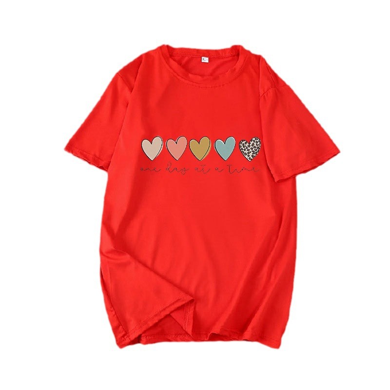 Round Neck Short Sleeve T-shirt Plus Size Loose Trendy Casual Print Top Youth Half Sleeve