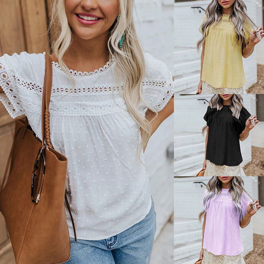 Woven Pompom Short-sleeved Casual Shirt