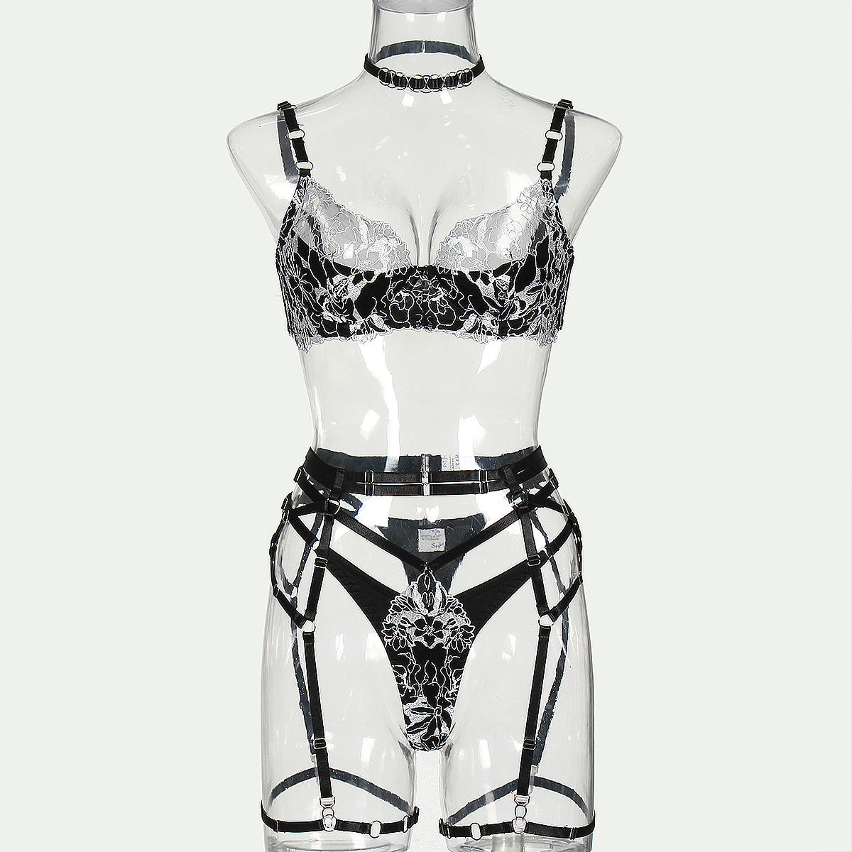 Bra Complex Artworks Embroidery Mesh Splicing Hollow Hot Underwear Four-piece Set Or Five-piece Set