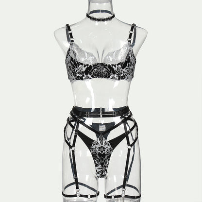 Bra Complex Artworks Embroidery Mesh Splicing Hollow Hot Underwear Four-piece Set Or Five-piece Set