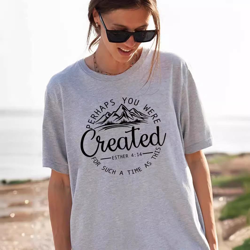 Women's Casual Round Neck Slogan Printed Short Sleeve