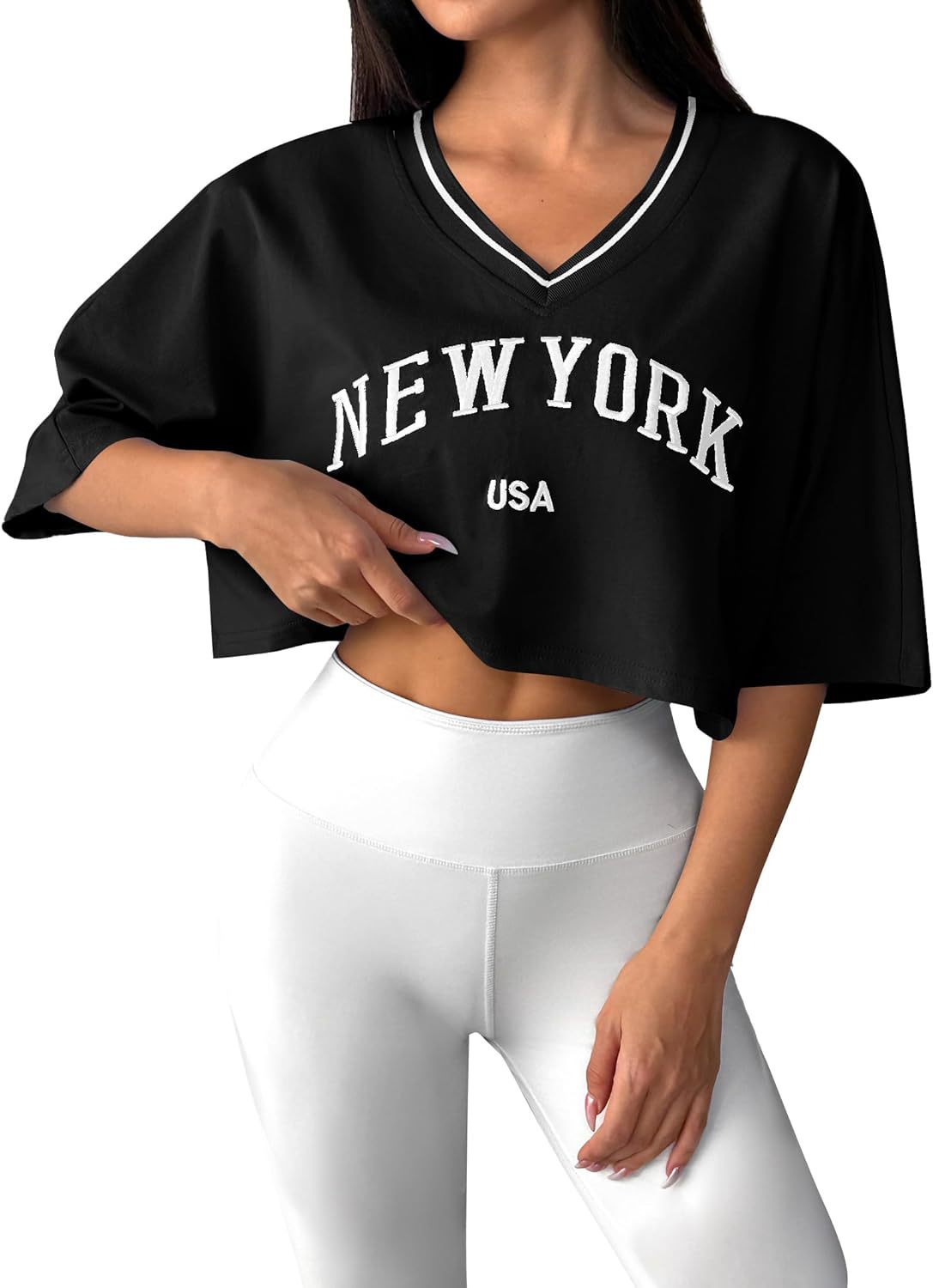 Letter-printed Cropped Base-layer Top For Women