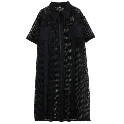 Niche Hollow Out Design Pocket Shirt Dress