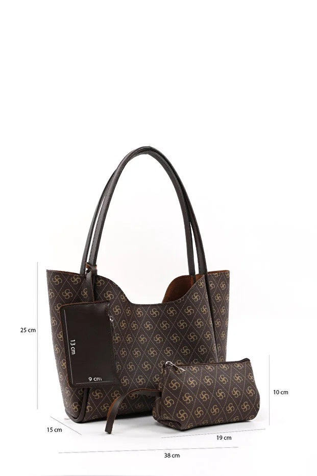 Monogram Brown Faux Leather Hand And Shoulder Bag