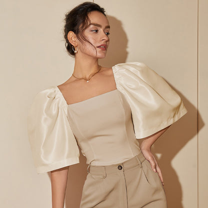 Women's Retro Lantern Sleeve Square Collar Elegant Top
