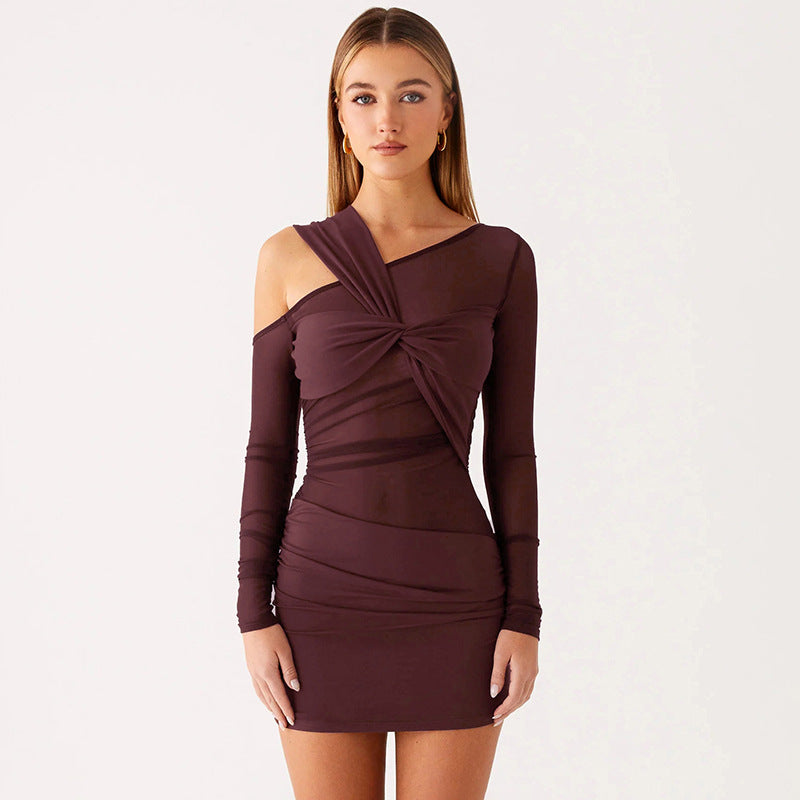 Womens Sexy Mesh Long-Sleeve Dress